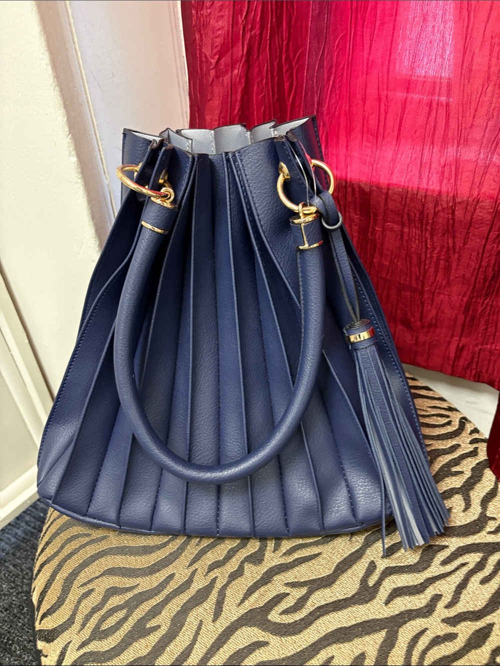 Navy Pleated Shoulder Bag with Tassel - Unbranded- NWOT